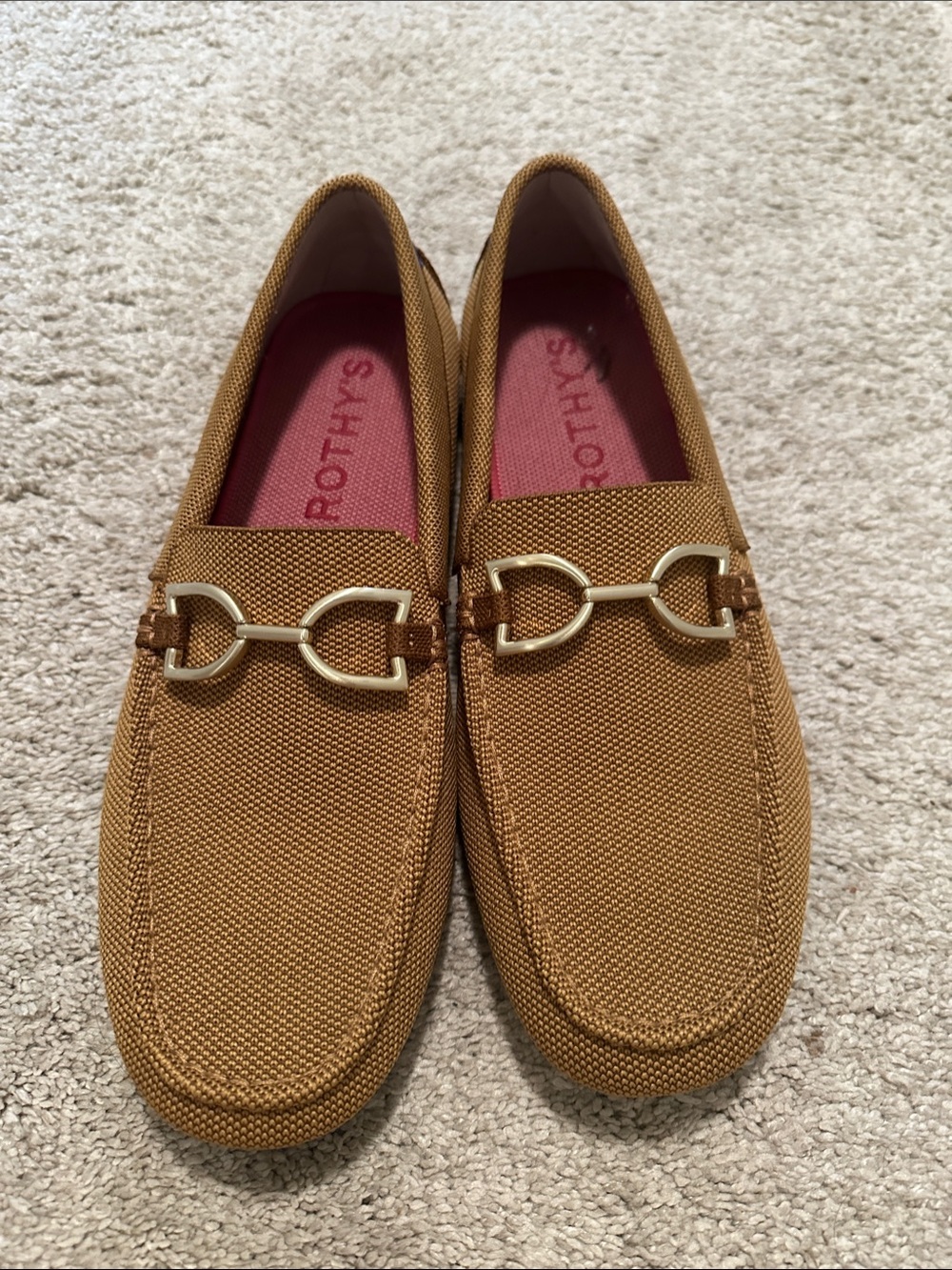 Rothy’s ladies 12 Tan/Brown Canvas Horsebit Loafers. NWOT